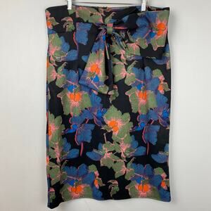 Lost Ink Tropical Floral Paperbag Waist  Midi Pencil Skirt Size 1X Plus